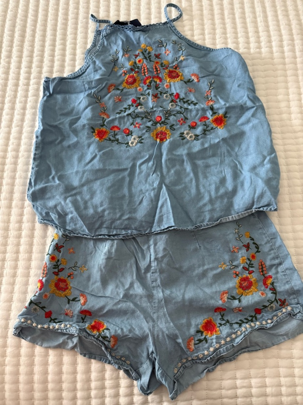 Women’s Light Blue Embroidered Two-Piece Set